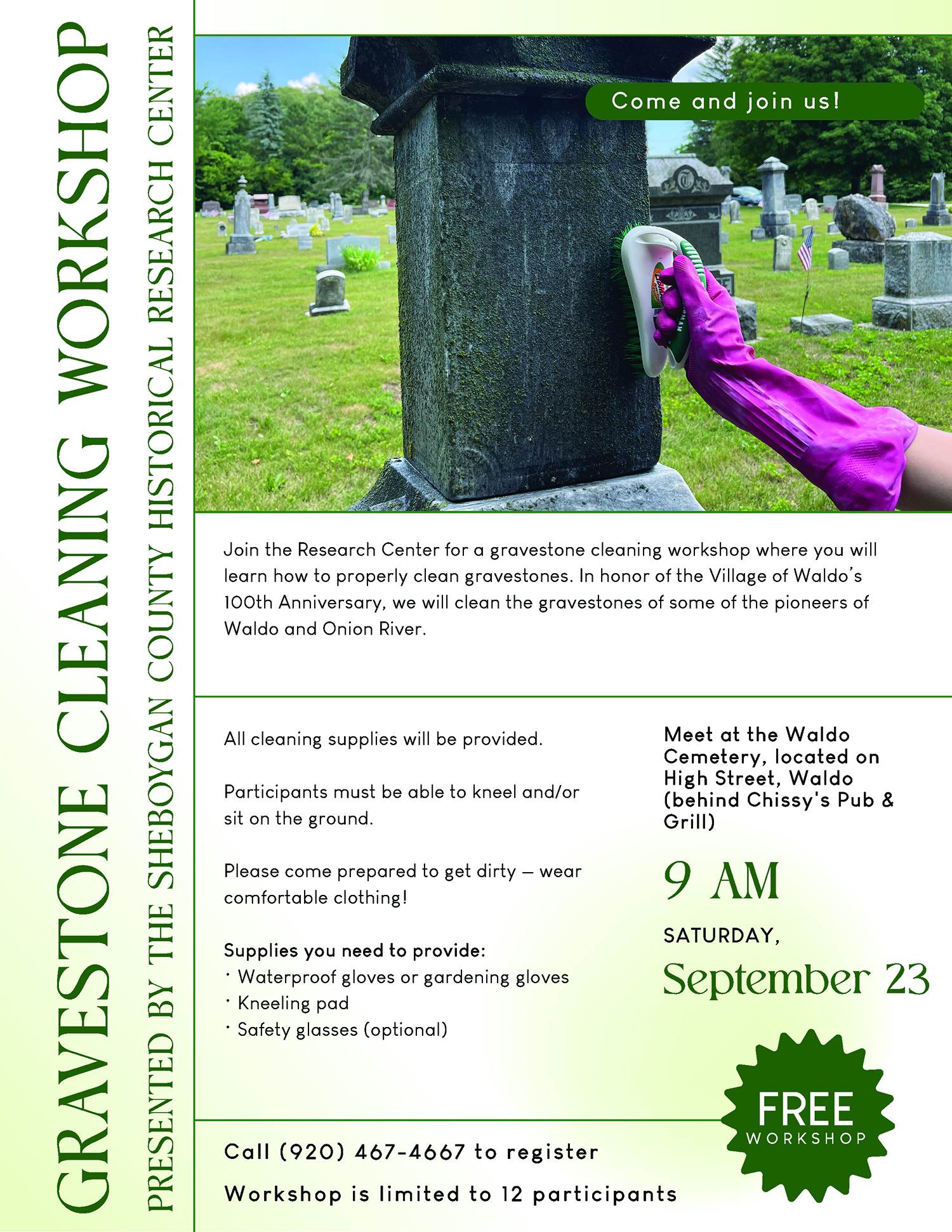 Gravestone Cleaning workshop on September 23, 2023