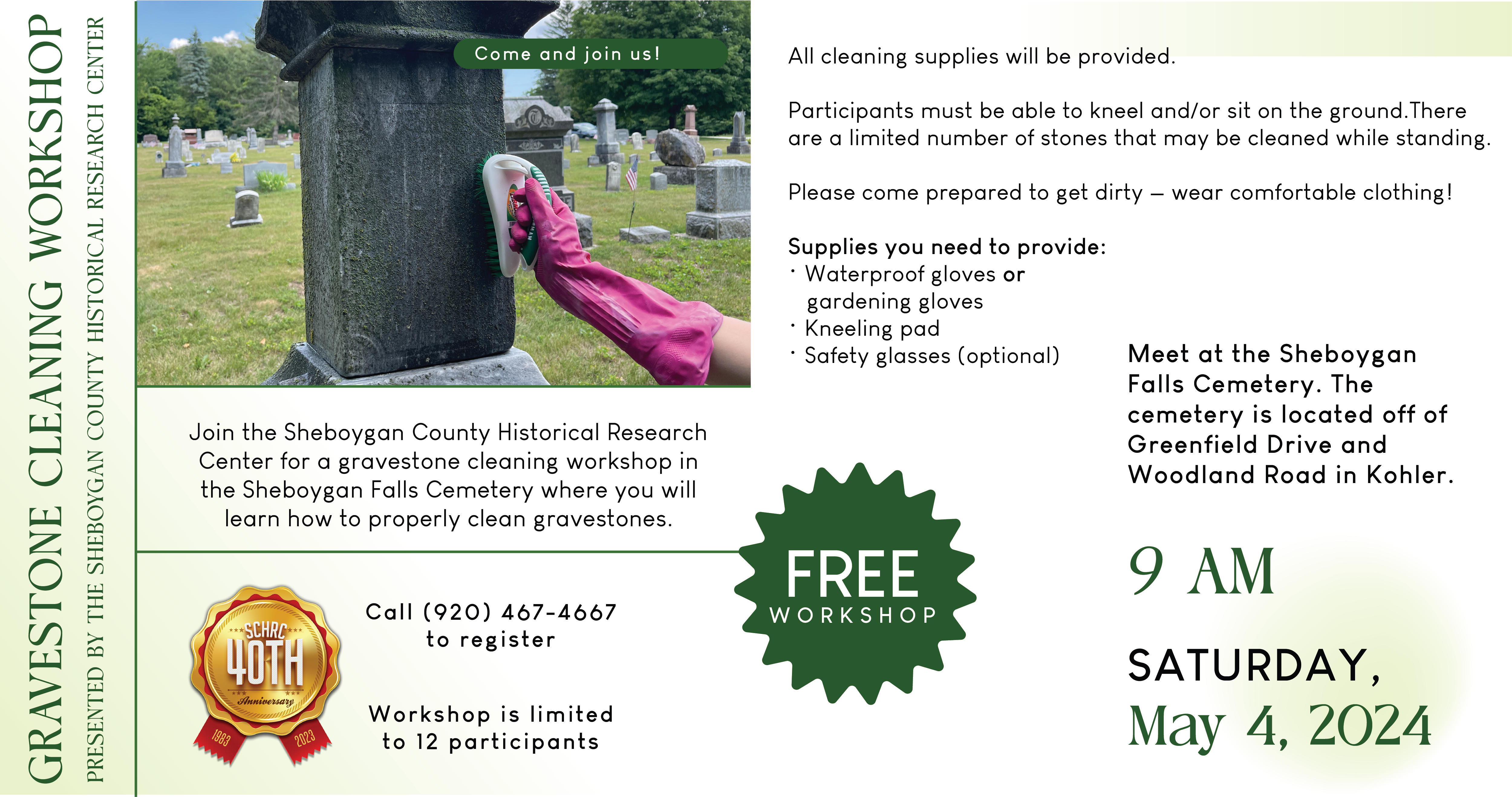 Gravestone cleaning workshop May 4 at the Sheboygan Falls Cemetery
